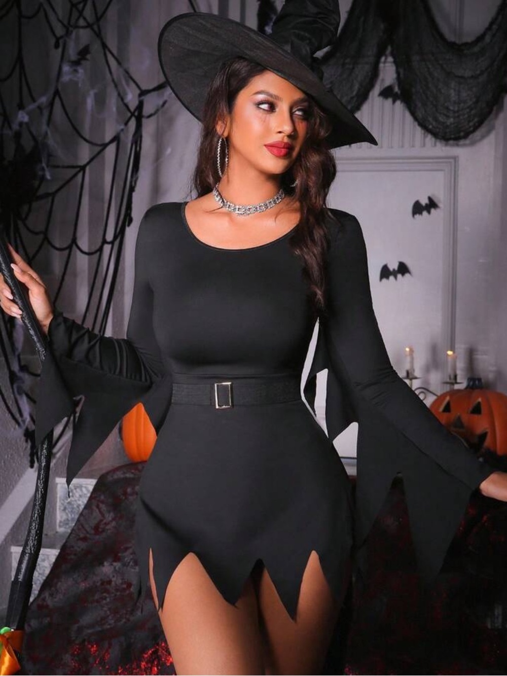 Fantasy Costume 2pcs Women Halloween Style Dress & Belt Set